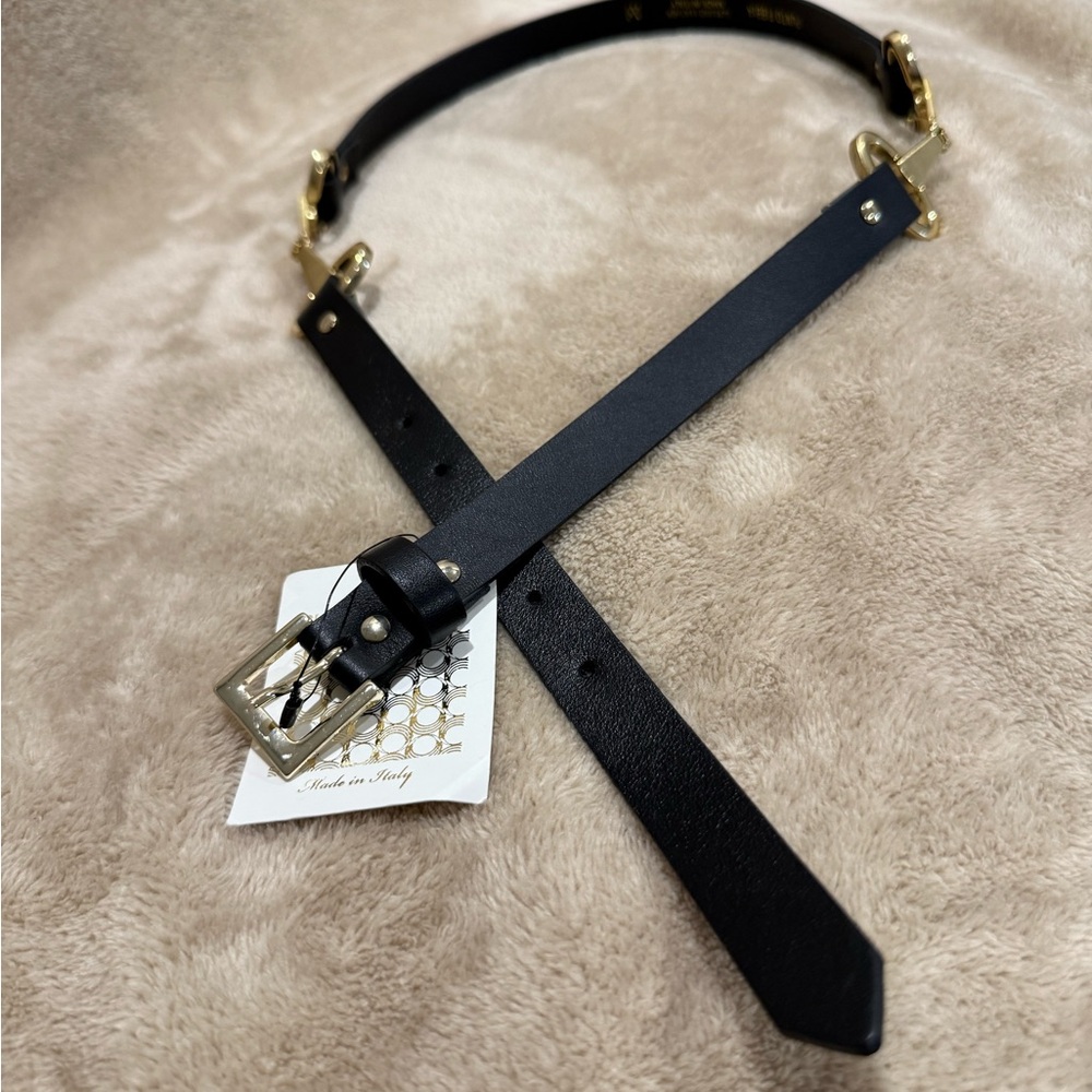 Chic Black and Gold Women's Belt Made in Italy 🇮🇹 Genuine Leather NWT 🧲